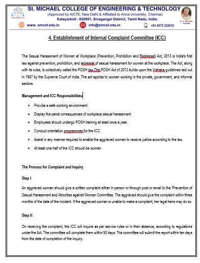 SMCET Internal Complaint Committee Notification