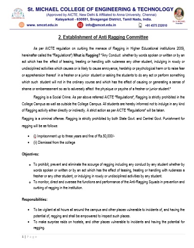 SMCET Anti-Ragging Notification